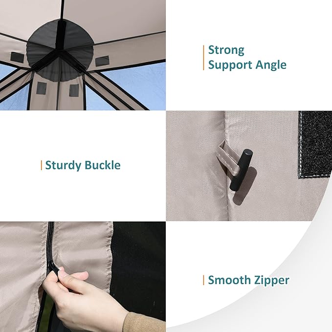 Exacme Portable Gazebo Pop up Tent for Camping, Outdoor Four Sides Pop-up Clam Screen Tent with Canopy Shelter, 1024 (5PC, Light Brown)