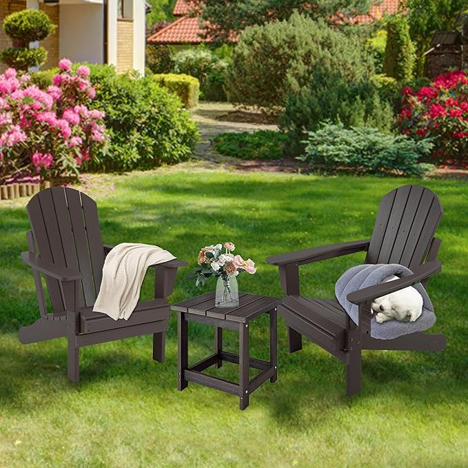 LZRS Adirondack Square Outdoor Side Table for Patio, Pool Composite Patio Table,HDPE End Tables for Backyard,Pool, Indoor Companion, Easy Maintenance & Weather Resistant(Brown Mixture)