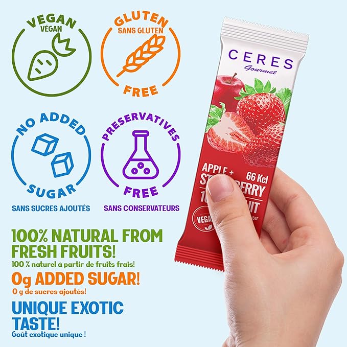 Fruit Strips Variety Pack by Ceres Gourmet, Healthy Fruit Leather, No Sugar Added Dry Fruit, Natural Snacks Bulk, Vegan, Gluten-Free Bars, 6 Flavors, 30 PCs