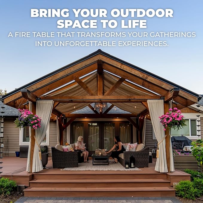Outland Living Nelson Coffee Fire Pit Table - 45" Outdoor Propane Fire Table, Tempered Glass Top & Powder-Coated Steel Frame