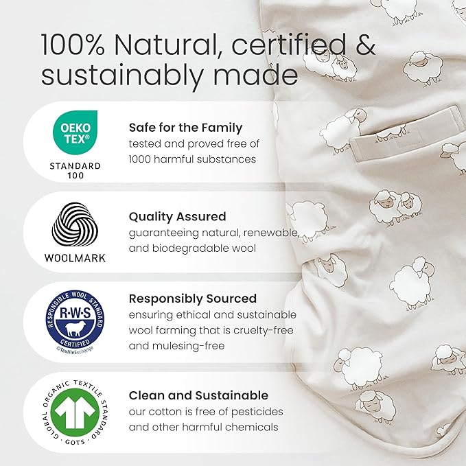 Woolino Merino Wool Ultimate Baby Sleep Sack - 4 Season Baby Wearable Blanket - Two-Way Zipper Adjustable Sleeping Bag for Babies and Toddlers - Universal Size (2-24 Months) - Sage