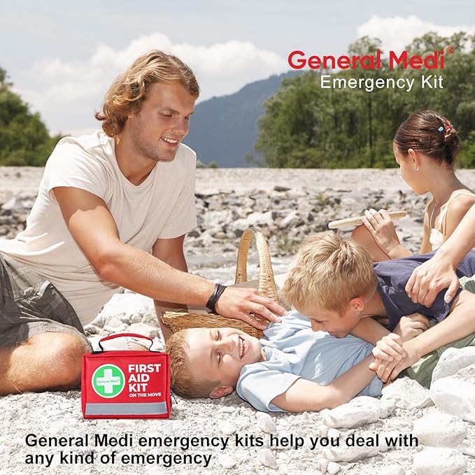 General Medi First Aid Kit - 150 Pieces Small Compact First Aid Kit Bag - Includes Instant Cold Pack, Emergency Blanket for Travel, Home, Office, Vehicle, Camping