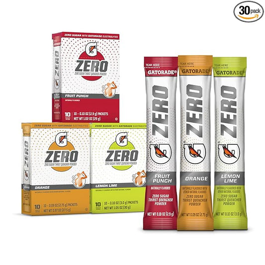 Gatorade G Zero Sports Drink Mix Powder Packets, 3 Flavor Classic Variety Pack, Electrolyte Powder Drink Mix for Hydration, Zero Sugar, Total 30 Packets