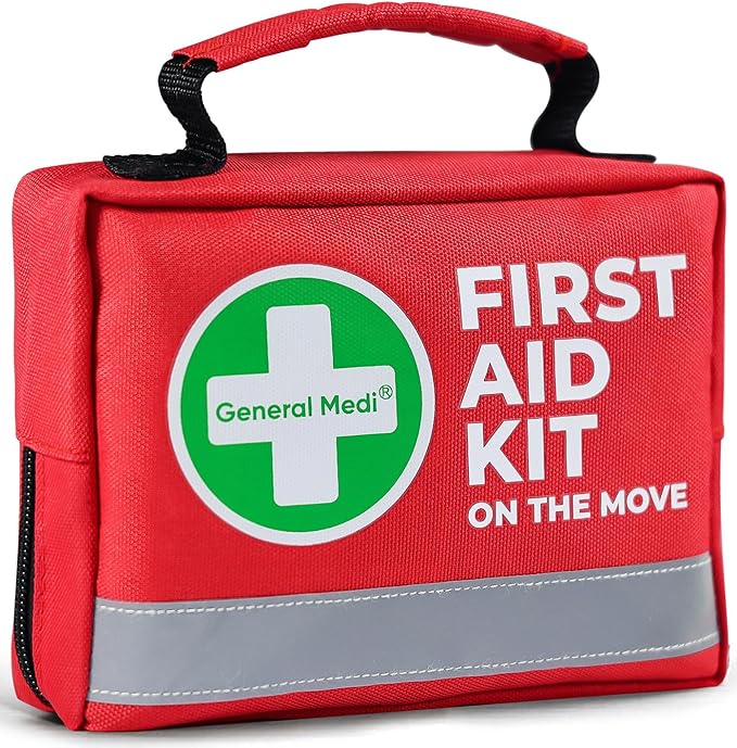 General Medi First Aid Kit - 150 Pieces Small Compact First Aid Kit Bag - Includes Instant Cold Pack, Emergency Blanket for Travel, Home, Office, Vehicle, Camping