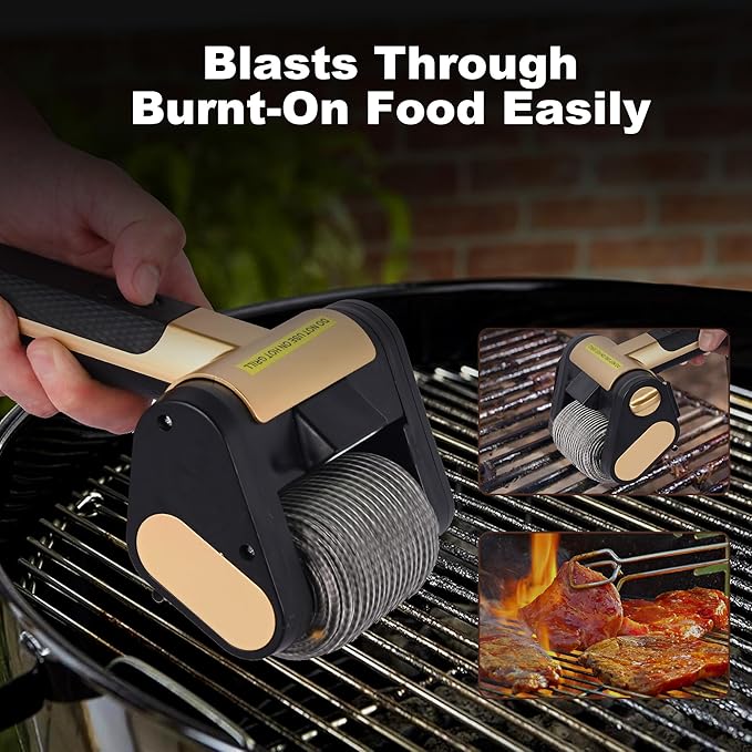 Electric Grill Cleaner Bristle Free – Cordless, Rechargeable BBQ Grill Brush with 350 RPM Stainless Roller, LED Light, Dishwasher-Safe for Gas/Charcoal Grills