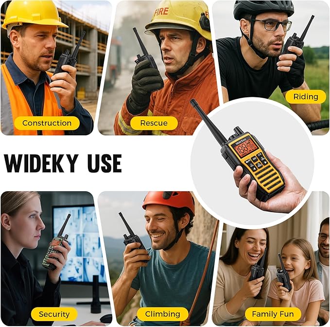 Midd Kacy MK208 Walkie Talkies-Two Way Radio-Rechargeable,61 Channels,121 Privacy Codes,New Flashlight,MEM,IP55 Waterproof,SOS,NOAA Weather Alerts,VOX,Dual Watch-Black/Yellow,2 Pack