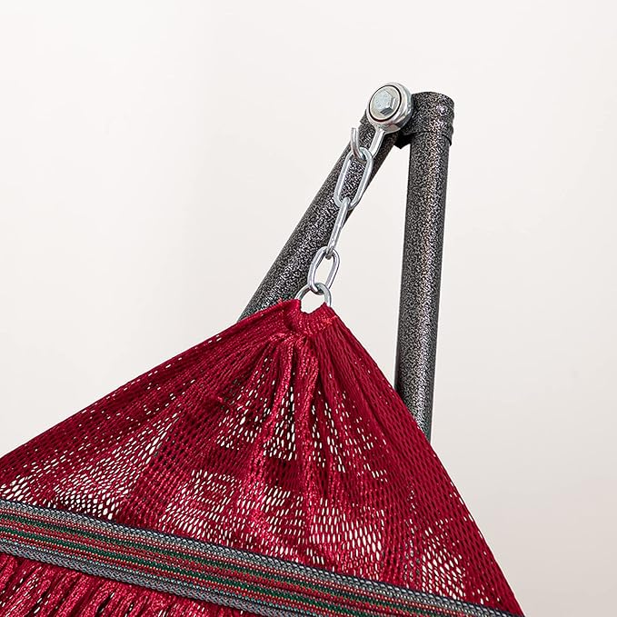 Best Home Fashion Hammock for 2 Persons with Collapsible Steel Stand 600 lbs Capacity- Portable Carrying Case, Adjustable, Perfect for Camping Beach Patio, EZ Daze Foldable Hammock with Stand- RED