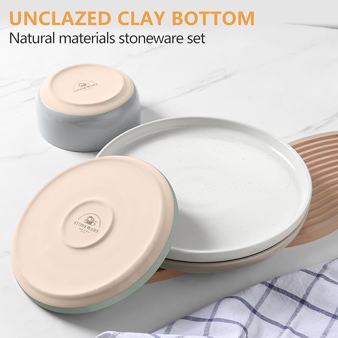 LIANYU 12 Piece Ceramic Dinnerware Set, Stoneware Dinner Dish Set for 4, Kitchen Modern Dishware Plates and Bowls, Scratch Resistant, Assorted Colors