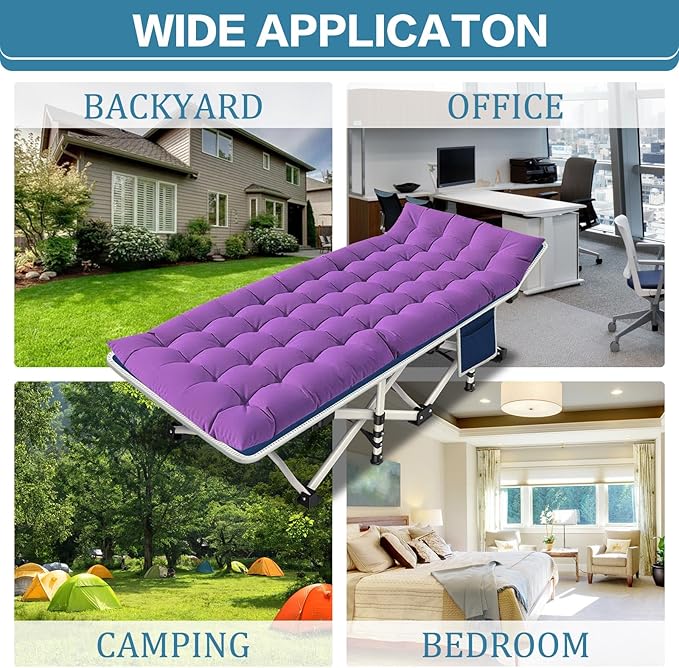 Camping Cot with Comfortable Mattress Cots for Sleeping Bed Adults Premium Fabric Camping Bed Easy Setup Folding Cot with Carry Bag for Guest Home Office Outdoor