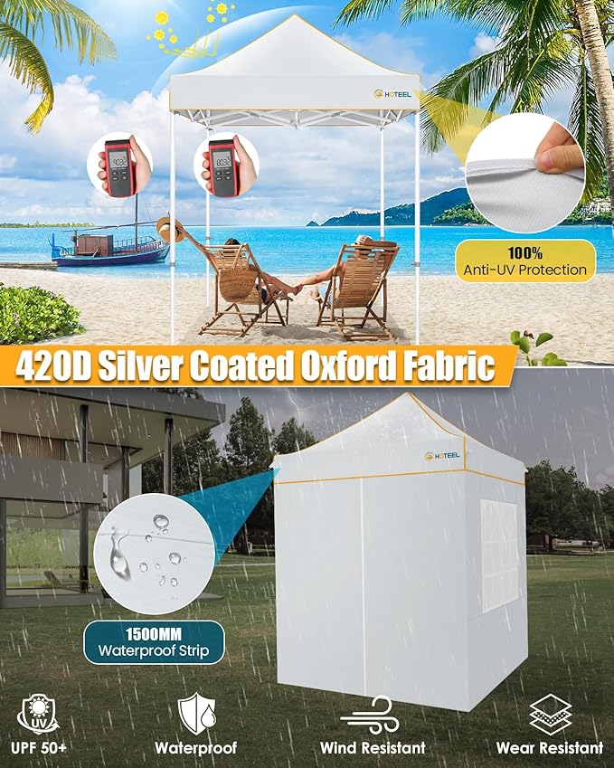 HOTEEL 6.6x6.6 Heavy Duty Pop Up Canopy Tent for Parties Event Wedding Commercial Instant Canopy with Carry Bag, Party Tent Waterproof UV 50+, Upgraded Thick Hexagonal Legs,White