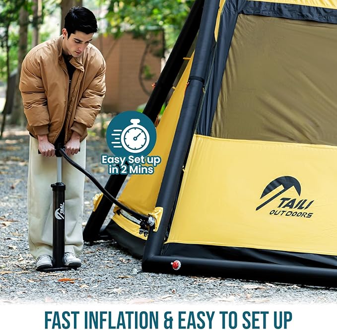 TAILI Inflatable Blow Up Tent for Camping with Hand Pump for 2/3/4/6 Person, Easy Setup Outdoor Inflatable Oxford Waterproof Air Tent House for Family Camping Adult
