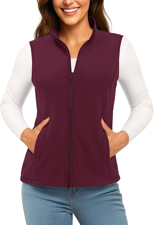 TACVASEN Women's Fleece Vest Lightweight Warm Vests Outerwear Sleeveless Zip Jacket Fall Winter Soft Vest with Pockets