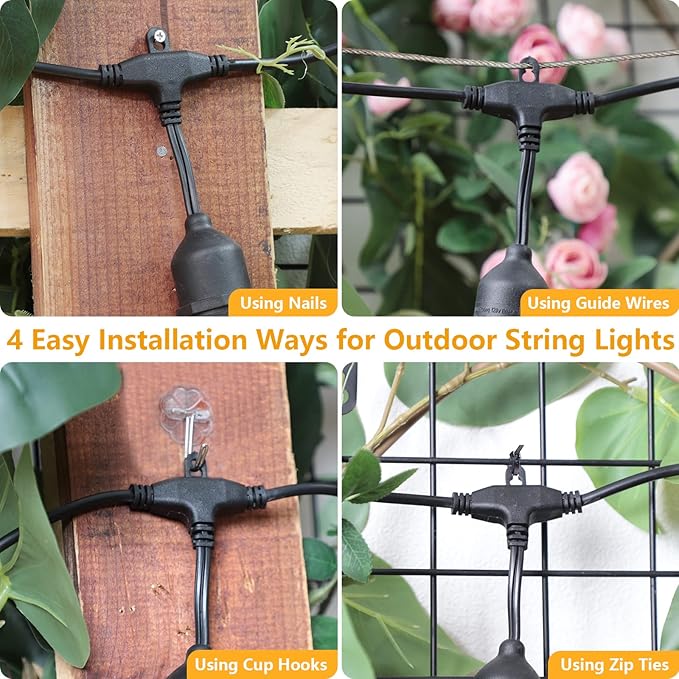 Mlambert 96Ft(2x48ft) 3-Color in 1 48Ft LED Dimmable Outdoor String Lights with Remote, Plug-in 2700K/4000K/5000K Waterproof Lights for Patio Cafe