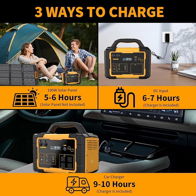 1000W Solar Generator Portable Power Station with 120V AC Outlet 1024Wh Powered Generator LiFePO4 (LFP) Battery for Camping Outdoor Hiking Home Emergency Backup Power Outages (Solar Panel Optional)