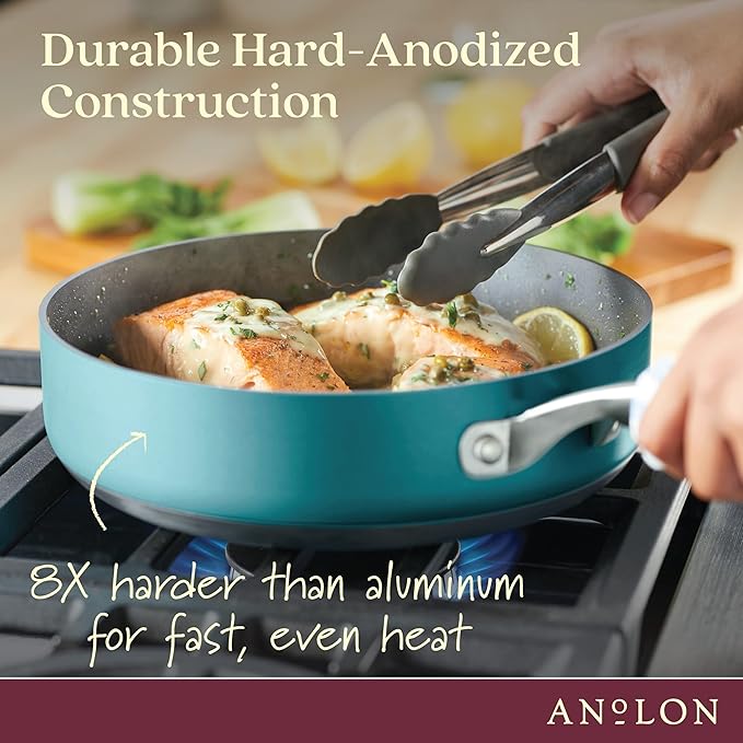 Anolon Achieve Hard Anodized Nonstick Sauté Pan with Lid, 3 Quart - Teal