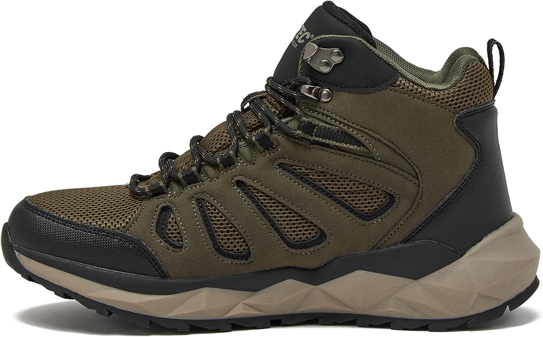 HI-TEC Valley Geo Mid Waterproof Hiking Boots for Men, Lightweight Breathable Outdoor Trekking and Trail Sneakers, Sizes 7 to 15