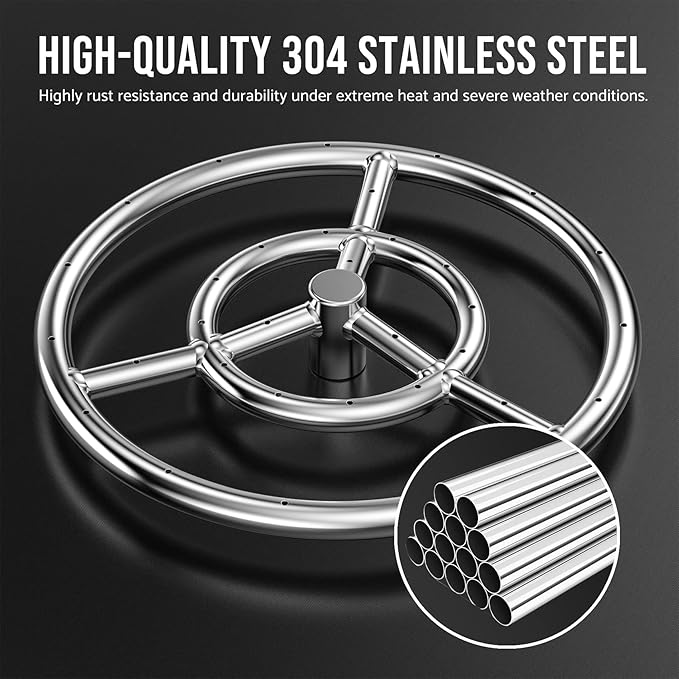 Skyflame 12-Inch Round Fire Pit Burner Ring, 304 Stainless Steel