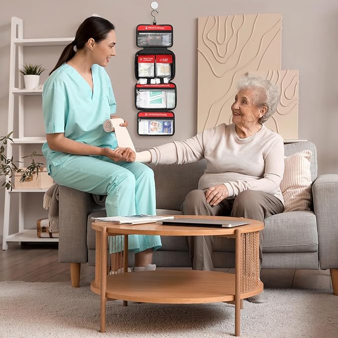 First Aid Kit with Labeled Pockets, 450 Piece Well-Organized Large Trauma Medical Kit for Home, Travel, Sports, Business, Office, Portable Professional Emergency Bag Fully Stocked for Outdoor