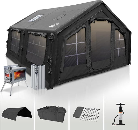 Coody | Rbm Outdoors Koala/Hub/Octopus Inflatable Tents for Camping with Stove Jack, 2/8/10 Person Luxury Canvas Blow Up Tent, 2 Room, Easy Setup Casa de Campaña, Large Inflatable House with Pump