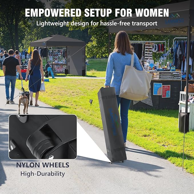 8X8 Pop Up Canopy Tent,Removable Pockets Sidewall for Extra Storage,Easy Up Canopy,Heavy Duty One Person Set Up Event Tent,Grey