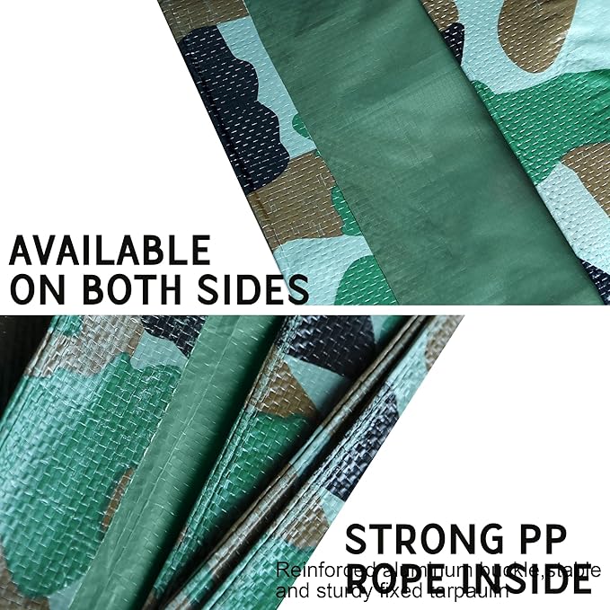 STARPYNG-7 Mil Camouflage 8x10 Feet Tarp-Multifunctional Camo Waterproof Tarpaulin-Waterproof, UV Resistant, Rip and Tear Resistant, Poly Tarpaulin with Reinforced Edges for Cover