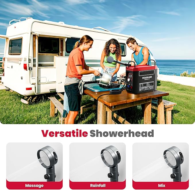 GASLAND Goshower G3 Pro 1lb Propane Portbale Water Heater with Pump | 4000mAh Rechargeable Battery | MAX 100mins Shower Time | Outdoor Propane Camping Shower Heater | Overheating Protection