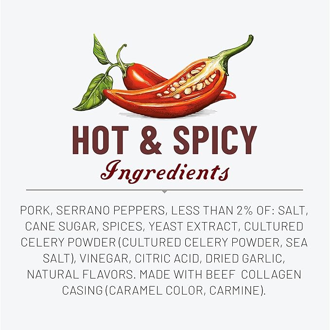Duke's Pork Hot & Spicy Smoked Shorty Sausages, 7g Protein Per Serving, 2.5 oz. Snack Bags (Pack of 7)