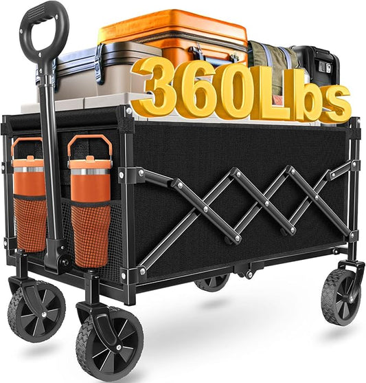 Wagons Carts Foldable - Collapsible Wagon Cart with Wheels Foldable - Utility Folding Wagon Cart for Sports Camping Grocery, Black