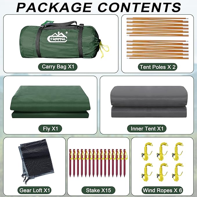 2-3 Person Backpacking Tent with Double Door 2 Vestibule, Waterproof Windproof Lightweight Easy Set Up 3 Season 2 Man Two Person Tent for Camping, Hiking, Motorcycle, Mountaineering with UPF 50+