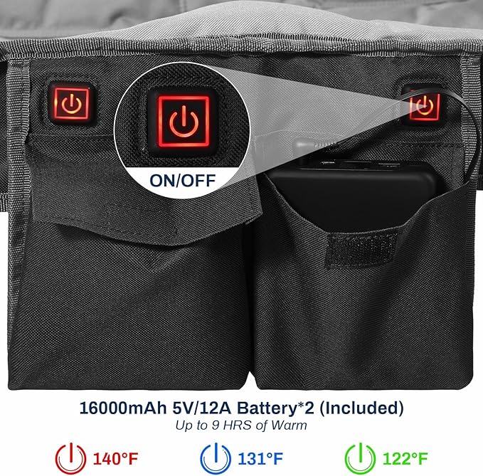 ANTARCTICA GEAR Heated Double Camping Chair, 2-Person Folding Chair with 12V 16000mAh Battery Pack, Heated Portable Loveseat Chair, for Outdoor