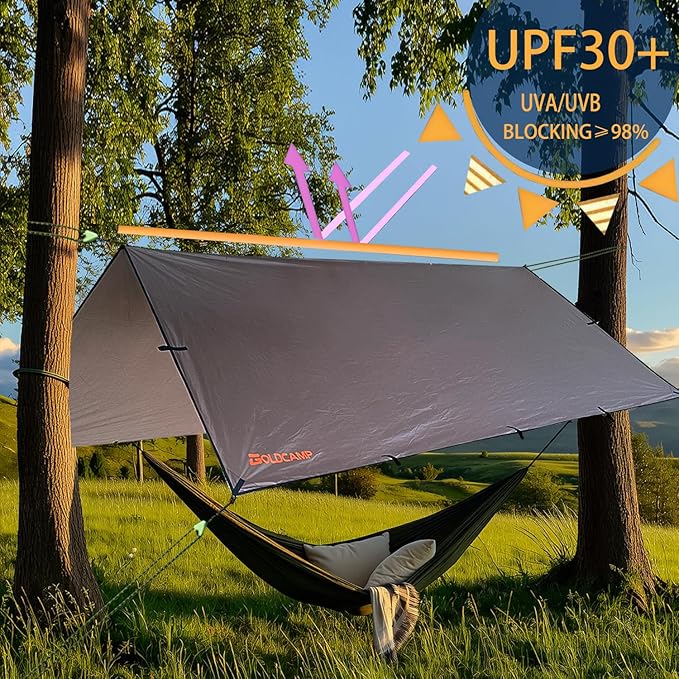 Waterproof Camping Tarp，210T Ripstop Polyester Fabric with 6000mm PU Waterproof Rating Hammock Rain Fly,Tent Tarp Shelter Canopy，Camping Traveling Awning Backpacking Tarp(Brown 10×10ft)