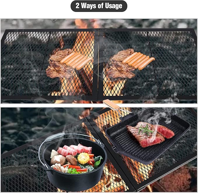 Lineslife Fire Pit Cooking Grate, Portable Rectangle Campfire Grill Grate with Handles, Heavy Duty Outdoor Steel Campfire BBQ Grill for Outside, Camping Cookware and Accessory, 36 Inch