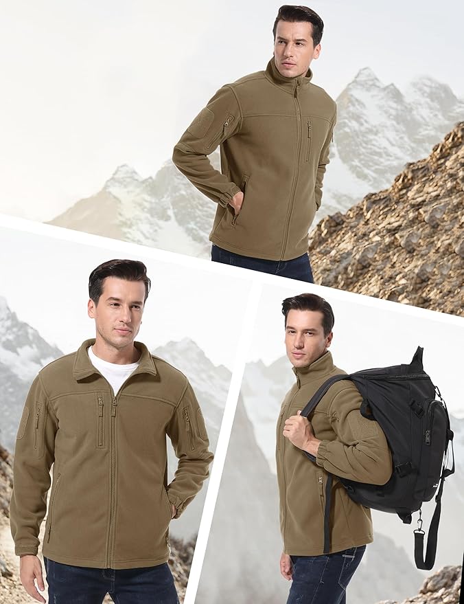 CRYSULLY Men's Fleece Jacket Tactical Full-Zip Winter Coat Jackets Multi Pockets