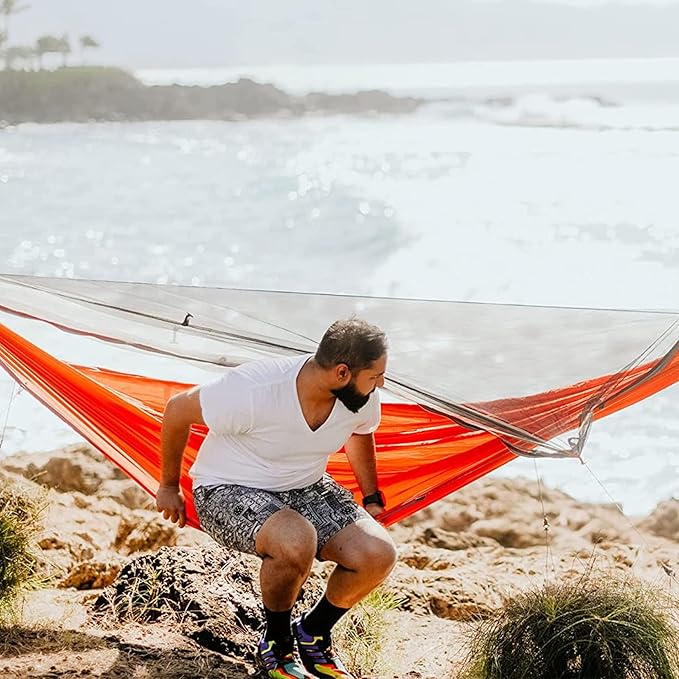 KAMMOK Mantis Ultra Light Hammock, All Seasons, Mosquito Net, Storage Bag, Camping, Outdoor Activities - Ember Orange