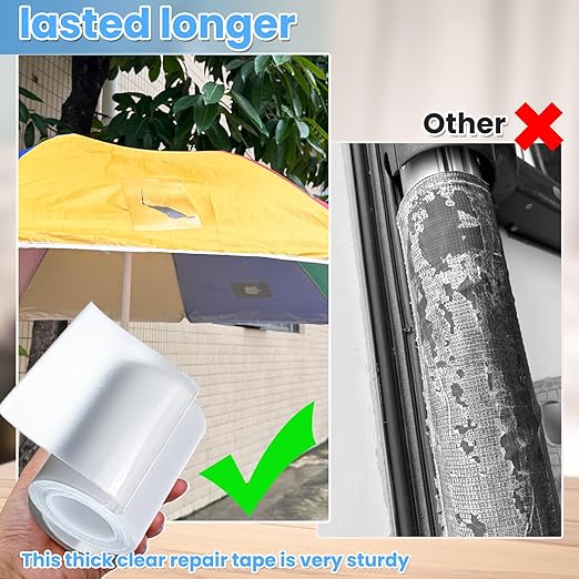 Waterproof Repair Tape for Awning, Tent, Tarp, RV Underbelly, Sail, Boat Cover, Duct Outdoor Repair Patch, Heavy Duty, UVproof, Multipurpose, Clear