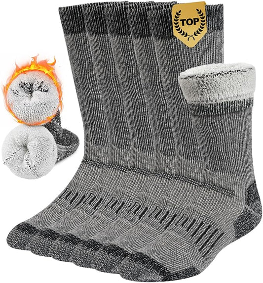 Merino Wool Socks for Men and Women Thermal Crew Winter Hiking Warm Boot Socks For Work With Cushioned Sole 3 Pairs