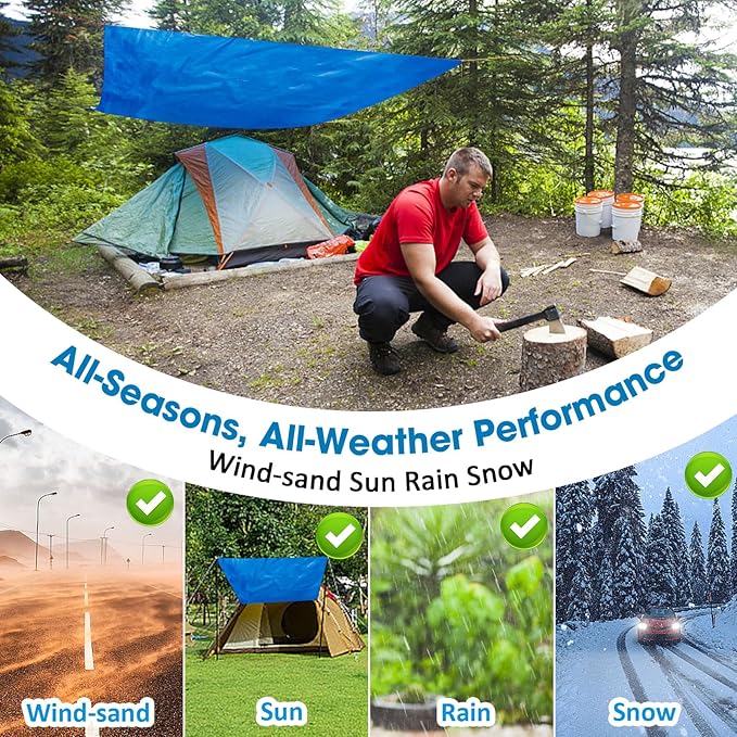 Double-Sided Waterproof Poly Tarp 6x8 Feet 5mil Thick Polyethylene Tarps, Perfect for Outdoor Use, Plastic Cover & Mat for Tent Camping Storage Boat Bikes Vehicles