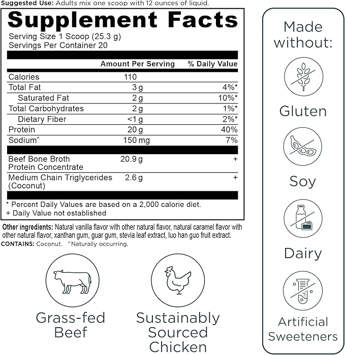 Ancient Nutrition Bone Broth Protein Powder, Salted Caramel, 19g Protein per Serving, Beef, Supports Healthy Skin, Gut Health, Joint Supplement, Gluten Free, Paleo and Keto Friendly, 20 Servings