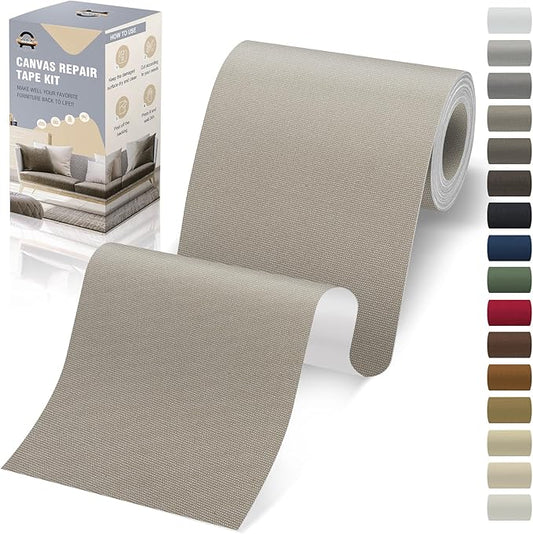 OAZ 4 x 79 inch Canvas Repair Patches Canvas Fabric Patch Self-Adhesive Canvas Repair Tape Waterproof Outdoor Gear Repair Patch Kit for Boat Cover Awning Sofa Chair Couch Tent Bag (Ivory Gray)