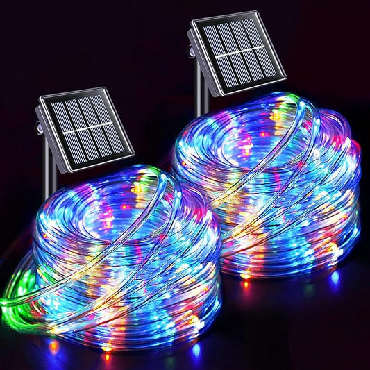JMEXSUSS 2 * 200 LED Solar Rope Lights, 66ft IP 65 Waterproof Camping Light Outdoor, 8 Modes Trampoline Accessories Solar Trampoline Lights for Camp Ladder Slide Tent (Multicolor)