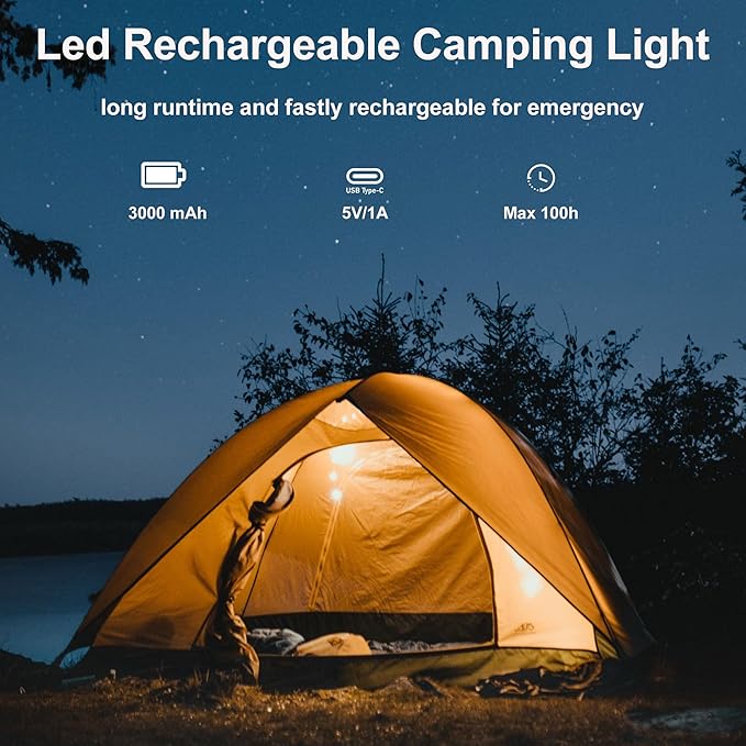 Mini Tent Lights, Led Rechargeable Camping Lantern, Hanging Lantern Portable Camping Lights for Power Outages, Emergency, Tent, Outdoor (White)