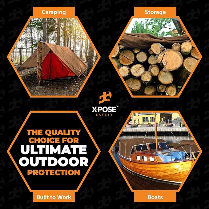 Multipurpose Protective Cover Brown Poly Tarp 8' x 15' - Durable, Water Resistant, Weather Resistant - 5 Mil Thick Polyethylene - by Xpose Safety