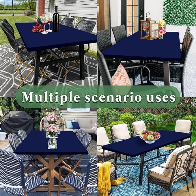 6 Foot Picnic Table Cover Fitted Elastic Tablecloth for Rectangle Table 10 Pack Waterproof Stretch Washable Folding Indoor Outdoor Spandex Tablecloth for Parties Banquet Camping (Navy Blue,30" x 72")