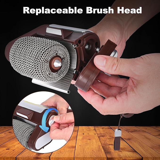 Electric Grill Cleaner Bristle Free – Cordless, Rechargeable BBQ Grill Brush with 350 RPM Stainless Roller, LED Light, Dishwasher-Safe for Gas/Charcoal Grills