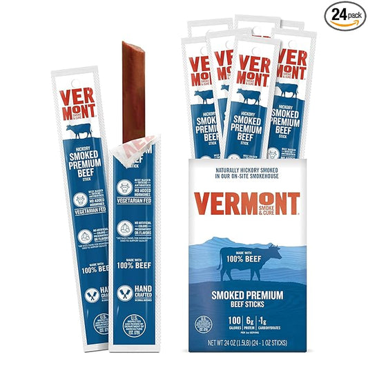 Vermont Smoke & Cure - Smoked Premium Beef Stick - No Antibiotics or Added Hormones, Perfect for Charcuterie Board or Hiking Snack - 1oz, 24-pack