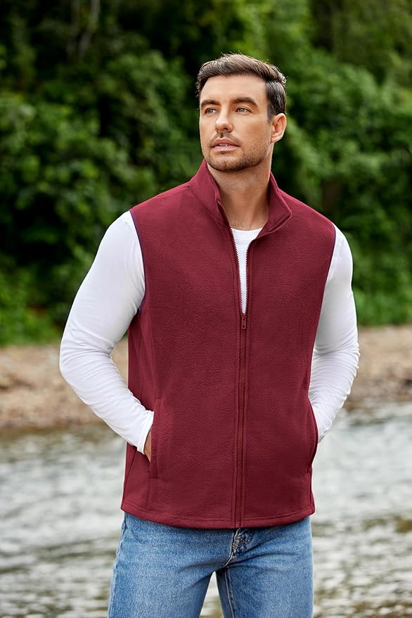 COOFANDY Mens Polar Fleece Vest Lightweight Sleeveless Jacket Warm Zip up Outerwear Vests with Zipper Pockets for Hiking