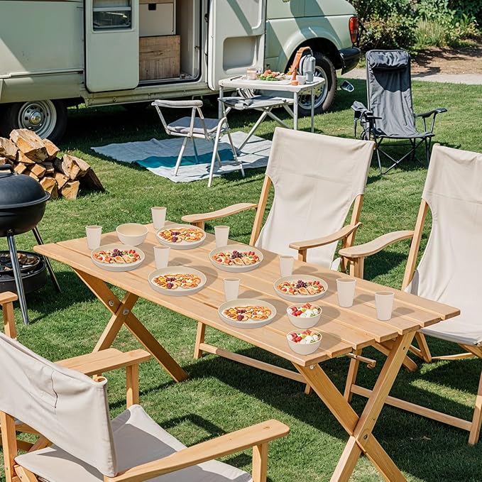 ﻿18PCS Wheat Straw Dinnerware Sets Unbreakable Dinnerwares Sets Reusable Cups Plates and Bowls Sets Microwave Dinnerware Sets for Kitchen Travel Camping ﻿