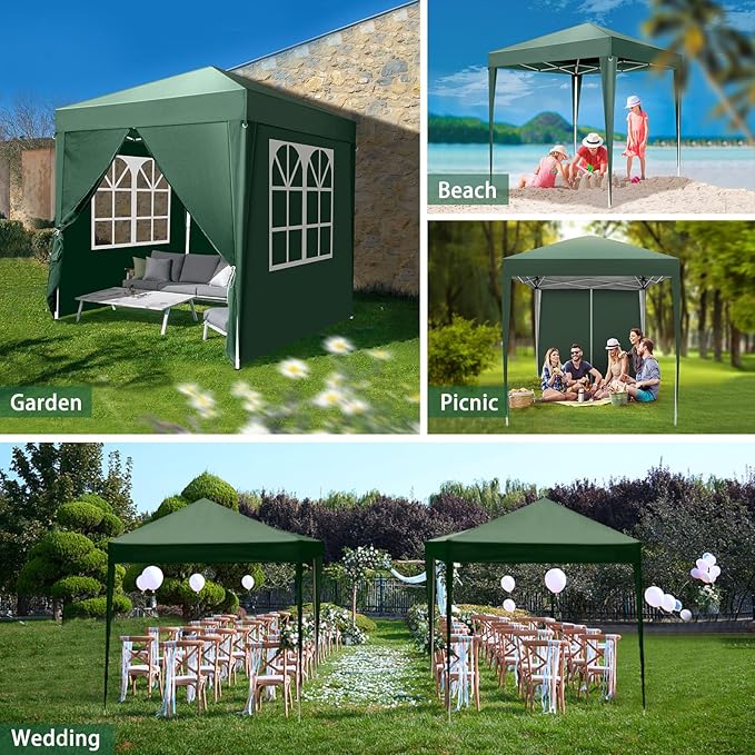 Outvita 6.5x6.5ft Pop Up Canopy Tent, Outdoor Instant Shelter Folding Canopy with 4 Side Walls and Carry Bag for Commercial Events, Party, Backyard BBQ, Camping Green