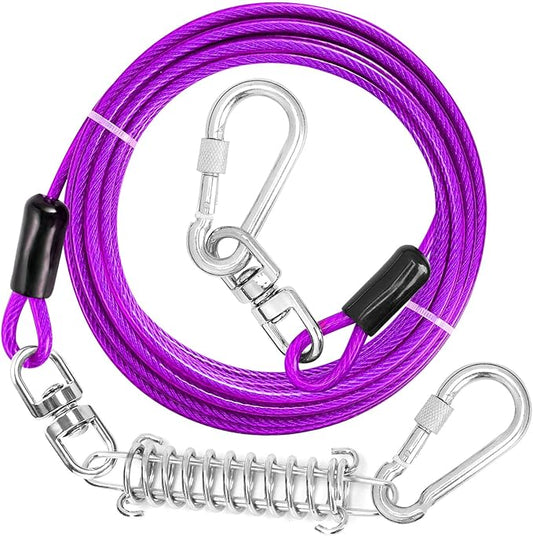 Jenico Dog Tie Out Cable - 10/15/20/30/40/50/70/100/150FT Runner Cable with Swivel Hook and Shock Spring, for Small to Medium Pets Up to 500 LBS