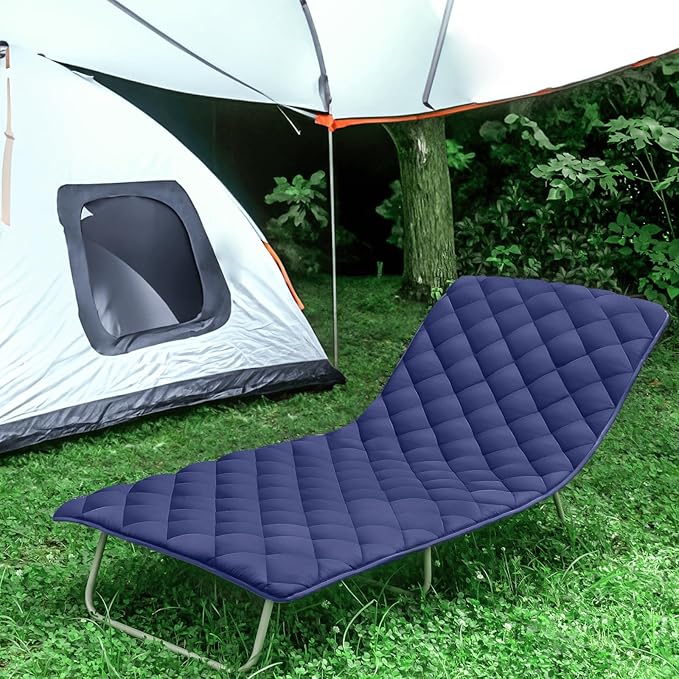 Cot Mattress Pad Topper Non-Slip Super Soft Comfortable Sleeping Pad 75"x30" for Camping Cot/Rv Bunk/Narrow Twin Beds, Navy